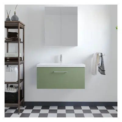 Wall Hung Drawer Vanity Unit with Mid-Edge Ceramic Basin, 800mm - Satin Green