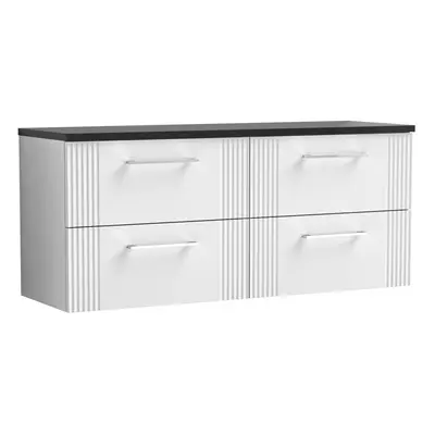 Retro Drawer Wall Hung Vanity Unit with Sparkling Black Laminate Worktop - 1200mm - Satin White 