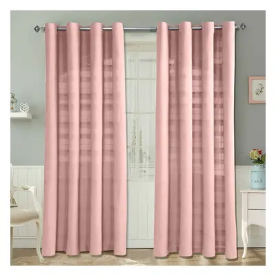 (W 167cm x Drop 228cm, Pink) Cotton Rajput Ribbed Curtain Pair