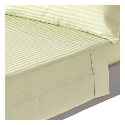 (King, Sage Green) Egyptian Cotton Flat Sheet Single Thread Count Satin Stripe