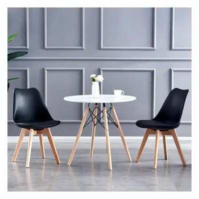 (Black, 2) MCC Dining Chairs with Wooden Legs Soft Cushion Pad Stylish DELUXE Retro EVA