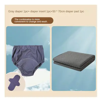 (gray set L) Elderly Adult Cloth Diaper Incontinence Underwear Leak-proof Bedwetting Paralysis D