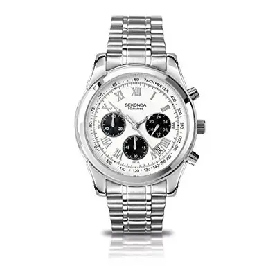 Sekonda Men's Quartz Watch with White Dial Chronograph Display and Silver Stainless Steel Bracel