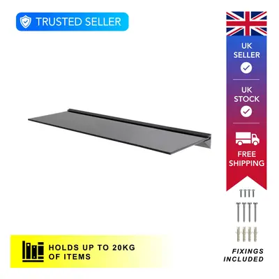 Single Black Tempered Safety Glass Floating Shelf x 1, 80cm Width, Max 20kg per shelf, Home Acc'