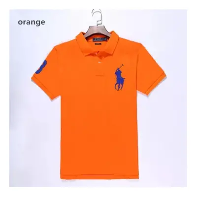 (Orange, L) Men's Custom Fit Polo Shirt Cotton Short Sleeve Large Pony Polo Top