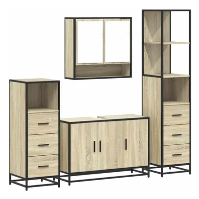 (sonoma oak) vidaXL 4ÃÂ Piece Bathroom Furniture SetÃÂ Brown Oak Engineered Wood