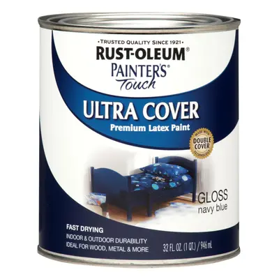 Rust-Oleum Brush On Paint Painters Touch Latex 1-Quart Acrylic (Pack of 1) Gloss Navy Blue Fl Oz