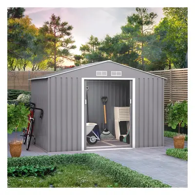 (9x6, Light Grey) BillyOh Ranger Apex Metal Shed With Foundation Kit