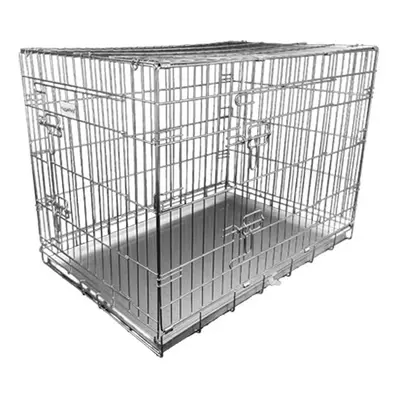 (Silver, Large) HugglePets Dog Cage with Metal Tray