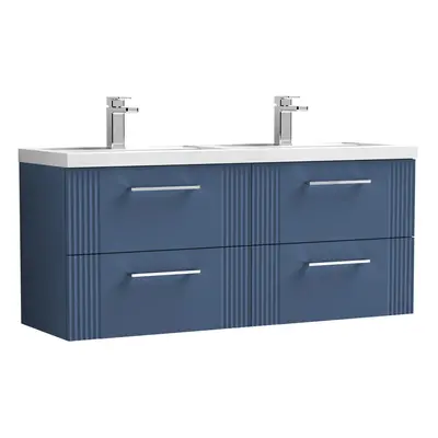 Retro Drawer Wall Hung Vanity Unit with Double Polymarble Basin - 1200mm - Satin Blue - Balterle