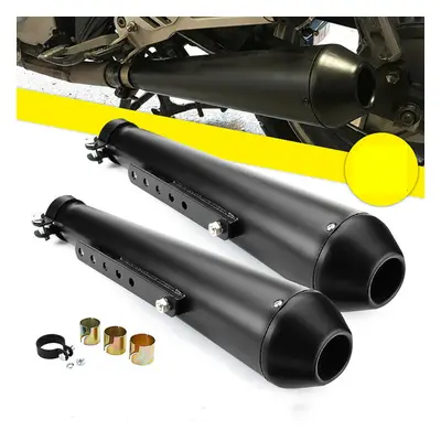 2X Motorcycle Cafe Racer Rear Exhaust Pipe with Sliding Bracke Black Universal