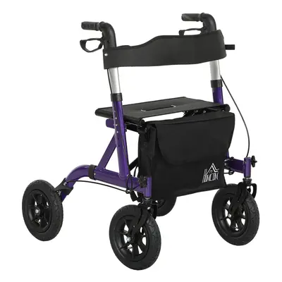 HOMCOM Rollator Walker with Seat, Backrest, Bag, All-terrain Wheels