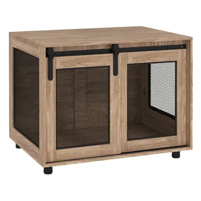 PawHut Dog Crate Furniture w/ Sliding Door, x 58.5 x 63cm, Walnut Brown