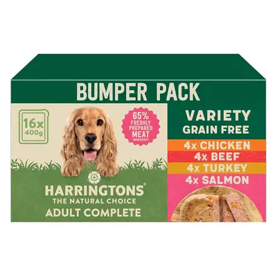 Harringtons Grain Free Hypoallergenic Wet Dog Food Variety Pack 16x400g Chicken Beef & Salmon Na