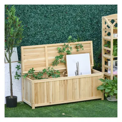 Outsunny Wood Storage Bench for Patio, Outdoor Garden Seating, Natural