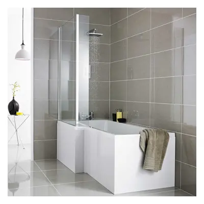 Modern Bathroom Shaped Shower Bath Front Side Panel White Gloss MDF 1500mm