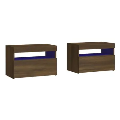 (brown oak, pcs) vidaXL 1/2x Bedside Cabinet and LED Light Engineered Wood Decor Multi Colours