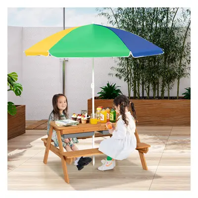 3 In Kids Picnic Table and Bench Set with Umbrella Toddler Gift