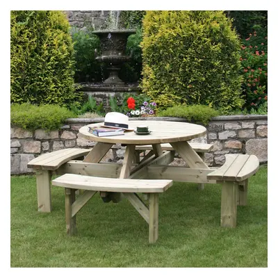 Charles Bentley British Made Round Wooden Supported Picnic Table 8-Seater Timber FSC Approved Hi