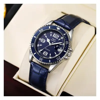 Top Mens Watch Leather Starp Quartz Calendar Wristwatch for Male Women Business Luminous Clock R