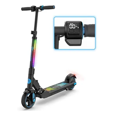 (Blue) 6.5'' Foldable Electric Scooter for Kids Ages 6-12, Up to KM/H & KM, LED Display, Colorfu