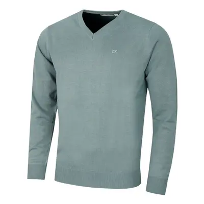 (S, Sage) Calvin Klein Mens V-Neck Soft Cotton Easy Care Golf Sweater