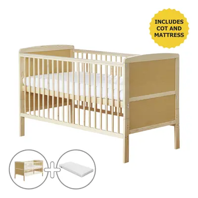 Sydney Natural Cot Bed With Kinder Flow Mattress & Water Resistant Cover