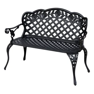 Outsunny Garden Bench Park Chair Cast Aluminium Outdoor 2-seater Outdoor Black