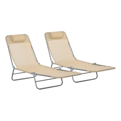 Outsunny Pieces Sun Loungers Foldable Reclining Chair with Headrest Brown