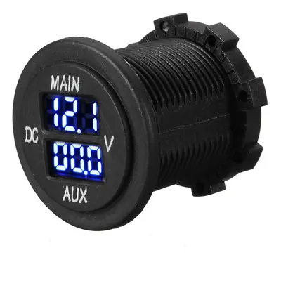 (Blue) 12V 24V AUX Main LED Digital Dual Voltmeter Voltage Gauge Battery Monitor Panel