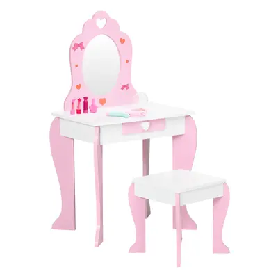 ZONEKIZ Kids Vanity Set w/ Mirror, Drawer, Cute Patterns, for Girls - Pink