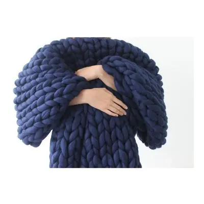 (navy blue 100*150cm) Soft Luxury Chunky Knitted Blanket Thick Yarn Bulky Knit Throw