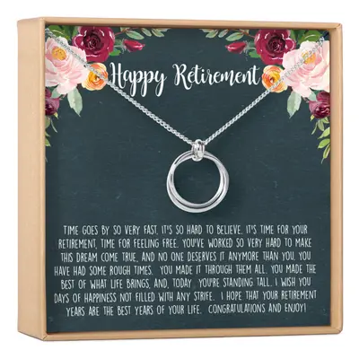 Retirement Necklace - Heartfelt Card & Jewelry Gift from Colleagues/Coworkers (2 Linked Circles 