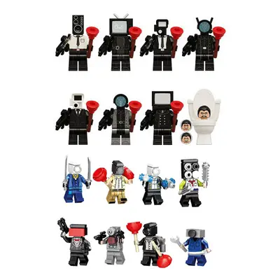 (Style A 16pcs) 16Pcs/set Skibidi Toilet Minifigure Action Figures Building Blocks Toys Fit LEGO