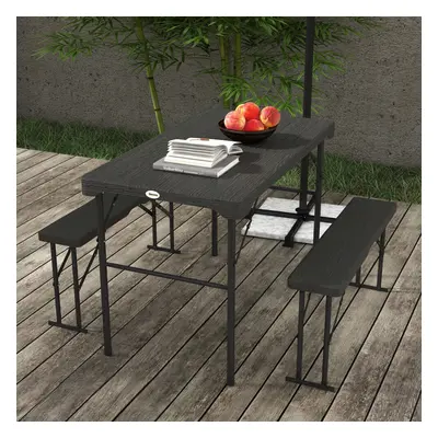 Outsunny HDPE Picnic Table Set w/ Beer Table & Benches for 6, Dark Grey