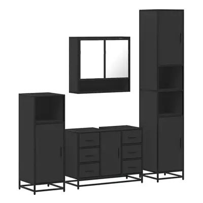 (black) vidaXL Bathroom Furniture Set 4ÃÂ Piece Cupboard Sink Cabinet Engineered Wood