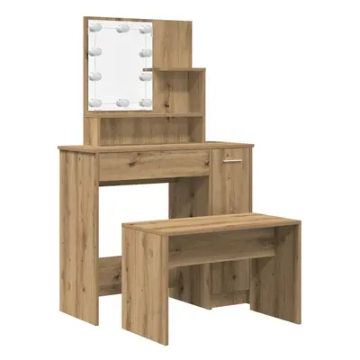 (artisan oak, 86.5 x x cm) vidaXL Dressing Table Set with LED Makeup Table Cosmetic Table Engine