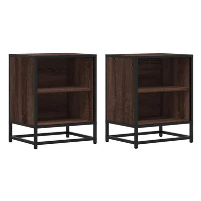 (brown oak, pcs) vidaXL Bedside Cabinets pcs Smoked Oak 40x31x50 cm Engineered Wood and Metal