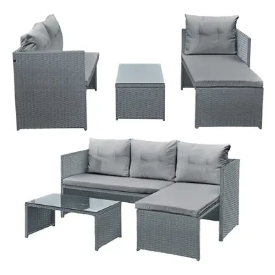 (Grey with Grey Cushions) Florence Rattan Corner Sofa Set with Cushions & Table Outdoor Patio Ga