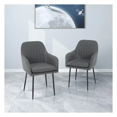 2x Linen Fabric Dining Chair Kitchen Bedroom Dressing Table Chair Grey