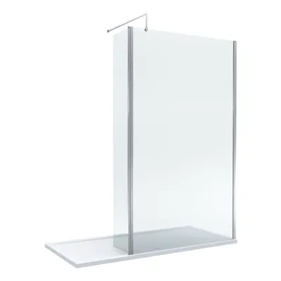 8mm Glass Walk In Wetroom Screen and Hinged Return Screen with Chrome Profile and Shower Tray - 