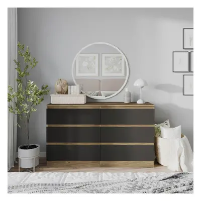 (Oak Carcass + Black Drawers) 120cm Modern Wooden Chest of Drawers Bedroom Furniture Storage Bed