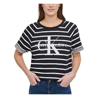 Calvin Klein Jeans Womens French Terry Logo Crop Top (Black Combo XX