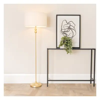 ValueLights Maggie Gold Candlestick Floor Lamp with Cream Boucle Shade