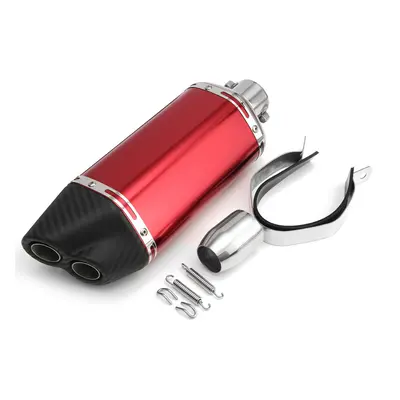 (Red) 38-51mm Double Air Outlet Exhaust Muffler Pipe Motorcycle Carbon Stainless Steel