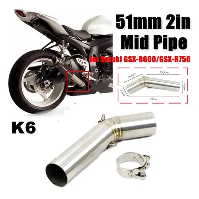 (K6) 51mm Mid Exhaust Link Middle Connect Muffler Pipe Stainless Steel For Suzuki GSX R600 R750 