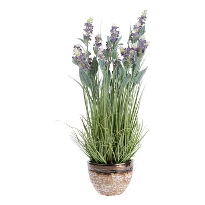 (Purple) Artificial Lavender Plant in Decorative Metallic Ceramic Pot, cm Tall