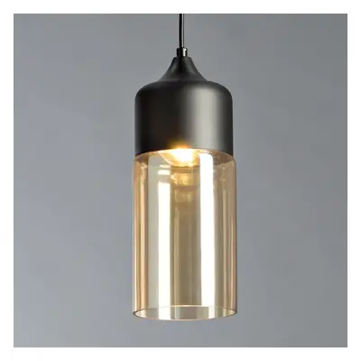 Harmony Matt Black Modern Designer Ceiling Pendant Amber Glass Shade