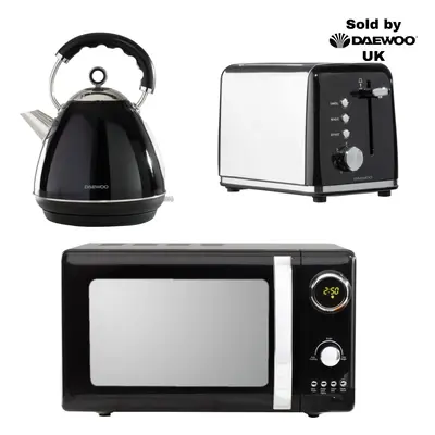 Daewoo Black 3-Pack Kensington Collection Matching 800W Microwave Kettle and Toaster Set 2-Slice