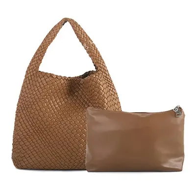 (Brown) MOOWOO Fashion Ladies Bag Woven Bag PU Leather Cute Handbag Vegetable Basket Carry Tote 